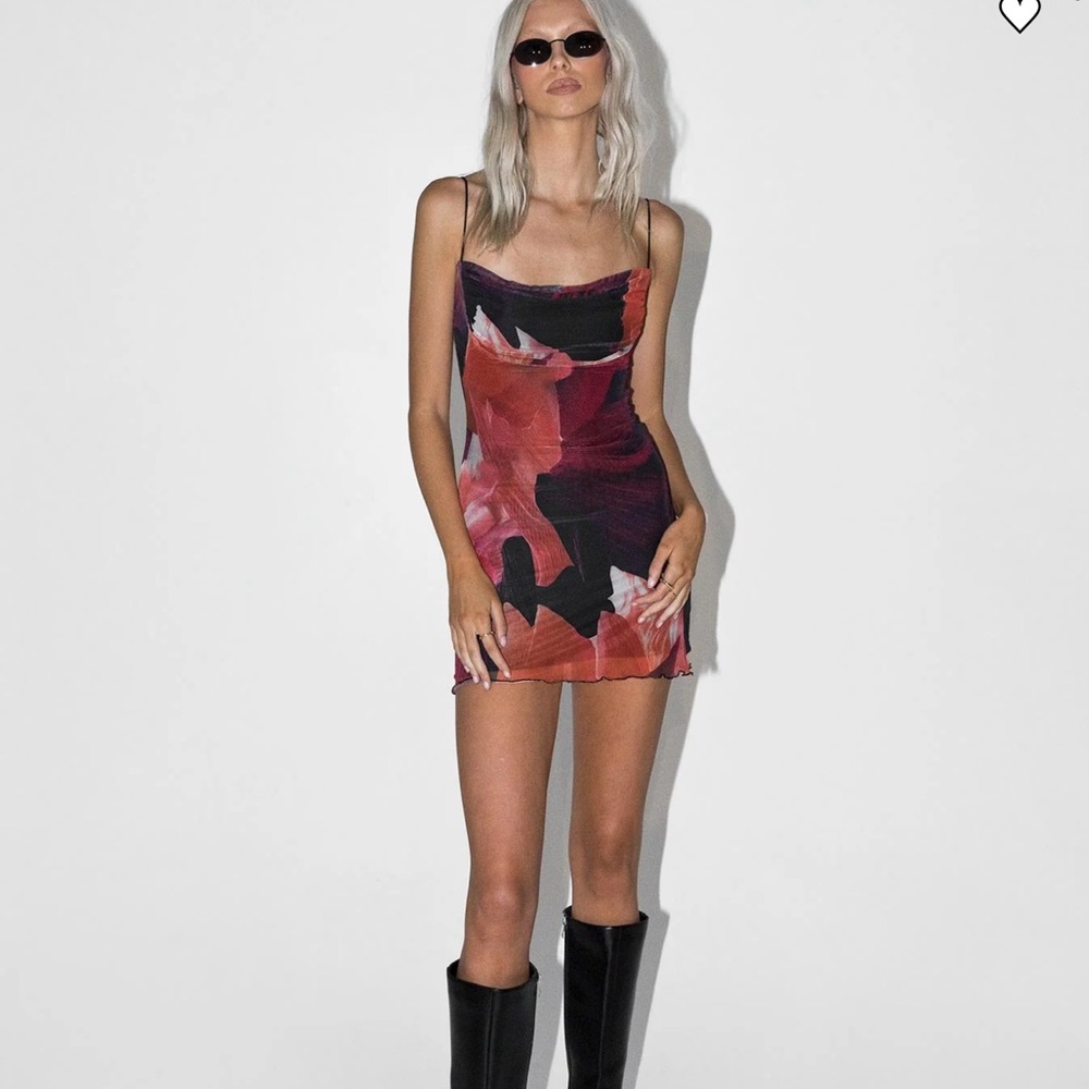 Princess Polly Red and Black Abstract Mini Dress